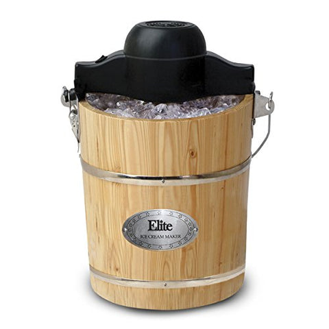 MaxiMatic Elite Gourmet 6-Quart Old-Fashioned Pine-Bucket Electric/Manual Ice-Cream Maker