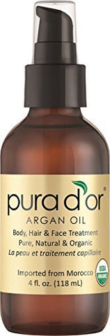 PURA D'OR Moroccan Argan Oil 100% Pure & USDA Organic For Face, Hair, Skin & Nails, 4 Fluid Ounce by PURA D'OR