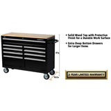Husky 46 in. 9-Drawer Mobile Workbench with Solid Wood Top, Black